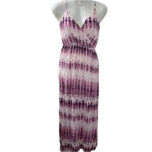 Women’s One Clothing Purple Off-White Cream Tie Dye Surplice Maxi Dress XS